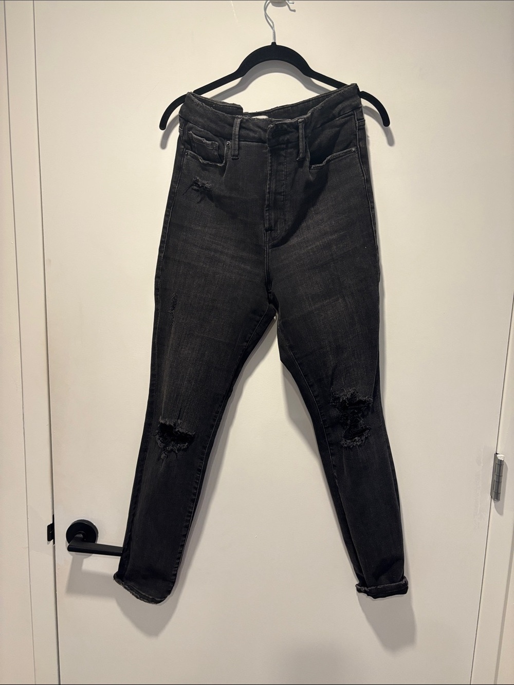 Good American High-Rise Distressed Black Jeans